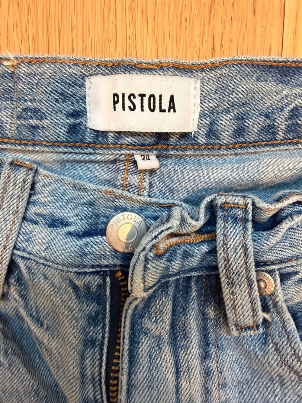 Pistola High Rise Straight Leg Jeans Light Wash Distressed Size 24 - Picture 2 of 2